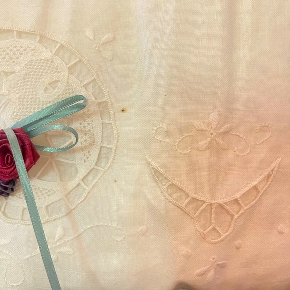 Vintage Victorian Throw Pillow With Roses, Lace & Pearls - Picture 6 of 6